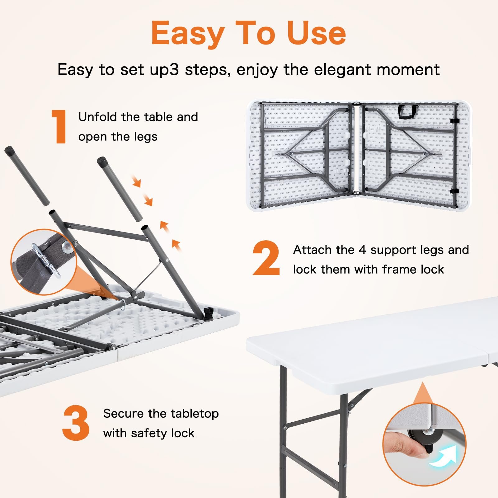 Sweetcrispy 4ft Folding Picnic Table with Carrying Handle Basic White