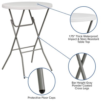 Flash Furniture Kathryn 31.5 Inch Round Folding Bar Height Table Granite White